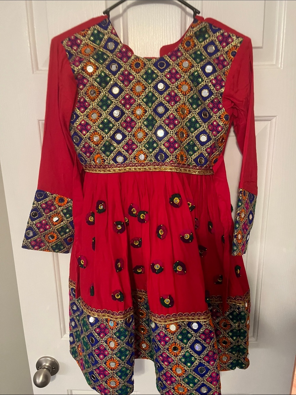Girls Red Embellished Festive Anarkali Dress